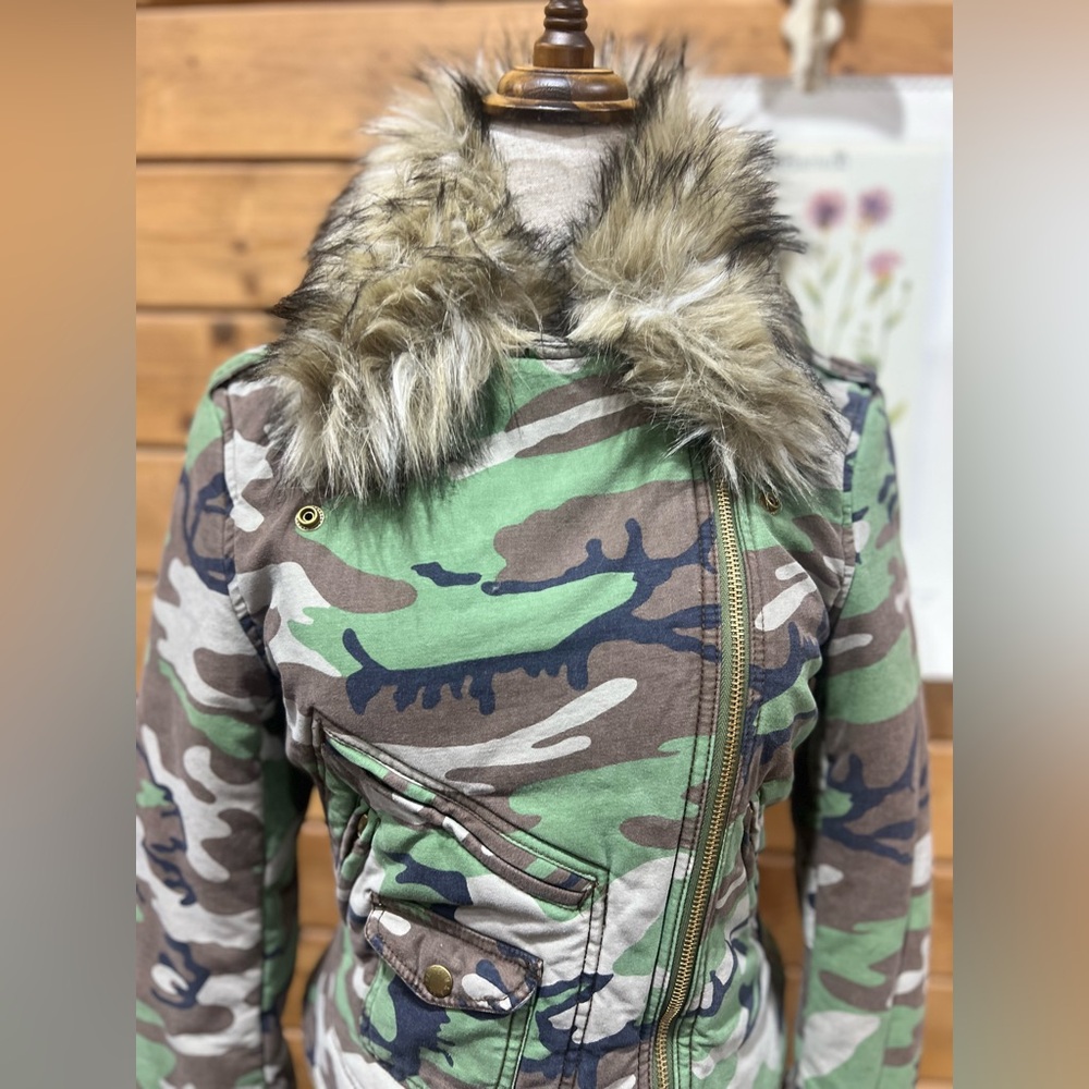 Denim & Supply Ralph Lauren Camo Moto Jacket w/ Faux Fur Collar Deadstock Size M - Picture 3 of 16